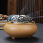 Copper Lid Ceramic Incense Burner Buddha with Antique Alloy Wire Incense Burner | Atheel Oman