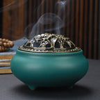 Copper Lid Ceramic Incense Burner Buddha with Antique Alloy Wire Incense Burner | Atheel Oman