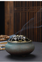 Copper Lid Ceramic Incense Burner Buddha with Antique Alloy Wire Incense Burner | Atheel Oman